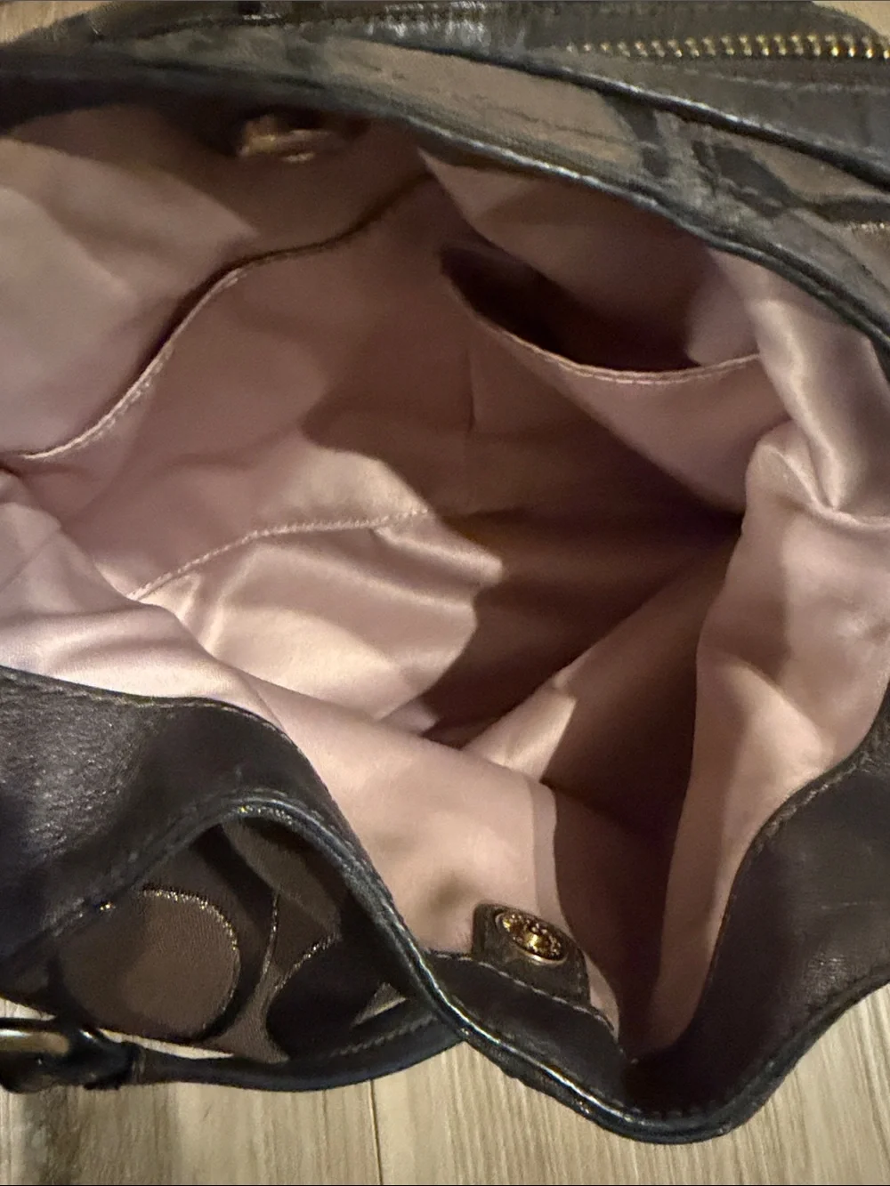 Coach Brown Signature Canvas Shoulder Bag with Gold Hardware
